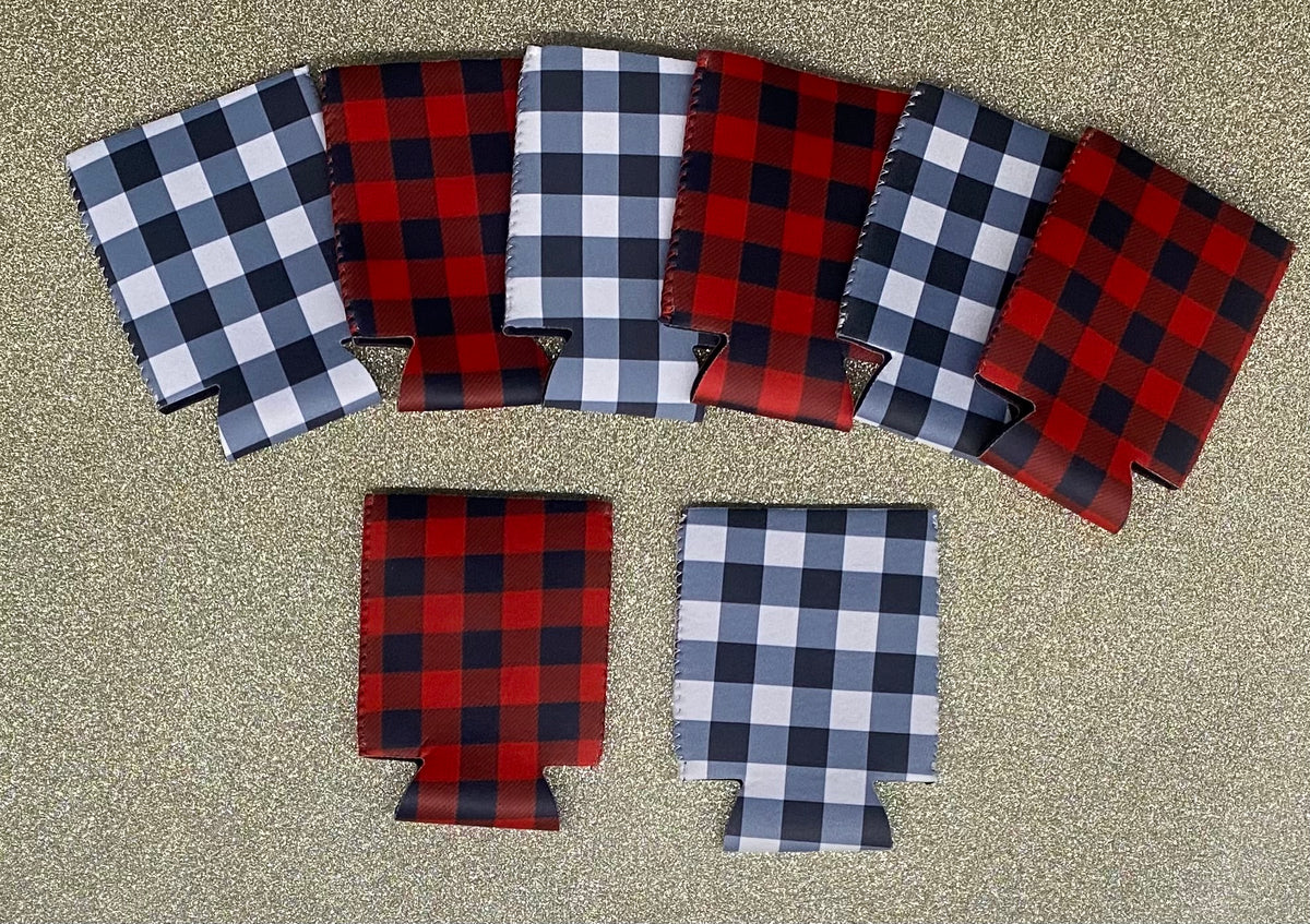 White & Black Buffalo Plaid Koozies - Blanks Outlet